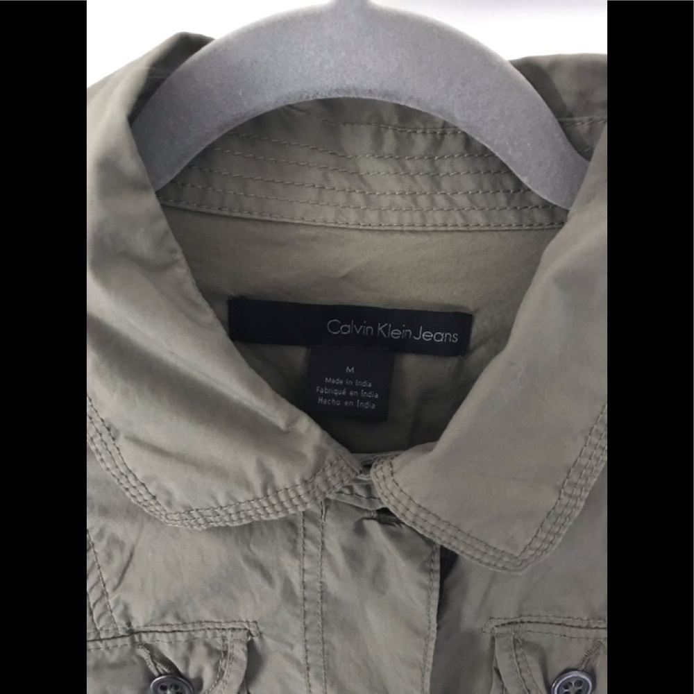 Calvin Klein Jeans Army Shirt/Jacket Y2K Button Down Tie Waist Olive Green - Picture 12 of 15